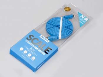USB дата-кабель Remax для iPhone 5C/5G/5S (плоский голубой) SCALE